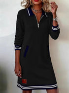 Casual Chic Zip-Front Polo Midi Dress