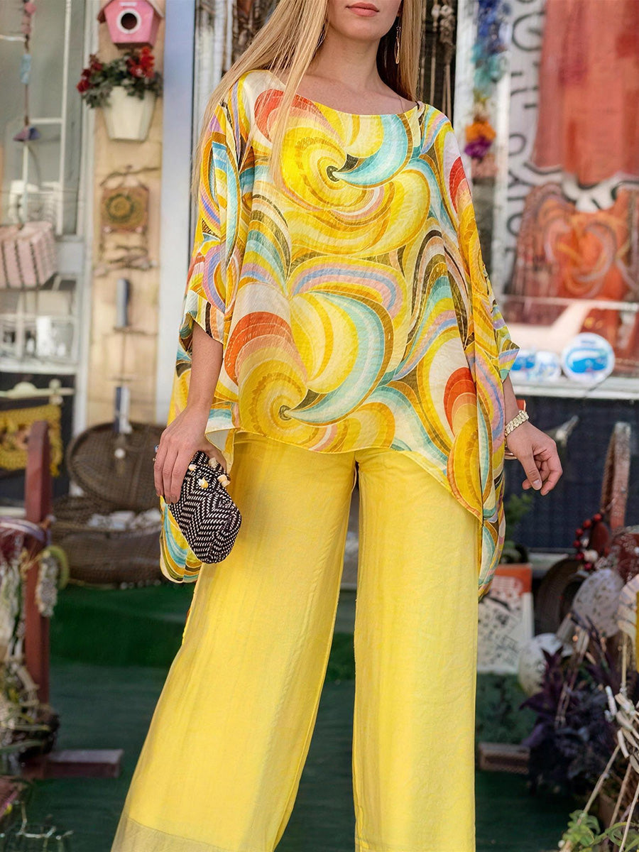 Casual Chiffon Print Two-Piece Set