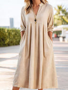 Casual Cotton-Linen Long-Sleeve Maxi Dress