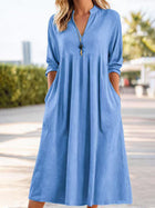 Casual Cotton-Linen Long-Sleeve Maxi Dress