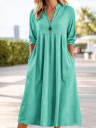 Casual Cotton-Linen Long-Sleeve Maxi Dress