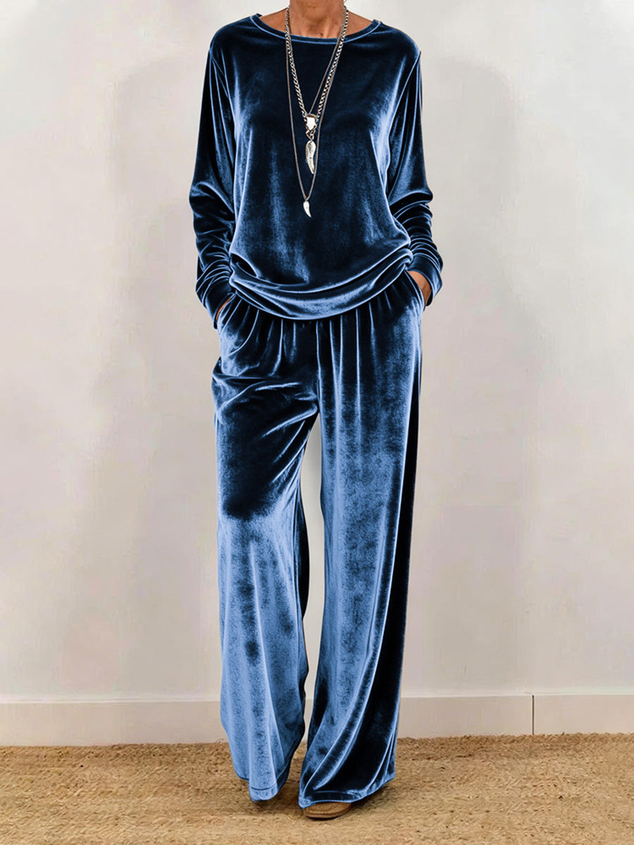 Casual Crew Neck Long Sleeve Velvet Set
