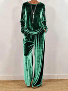 Casual Crew Neck Long Sleeve Velvet Set