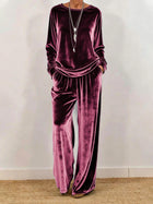 Casual Crew Neck Long Sleeve Velvet Set