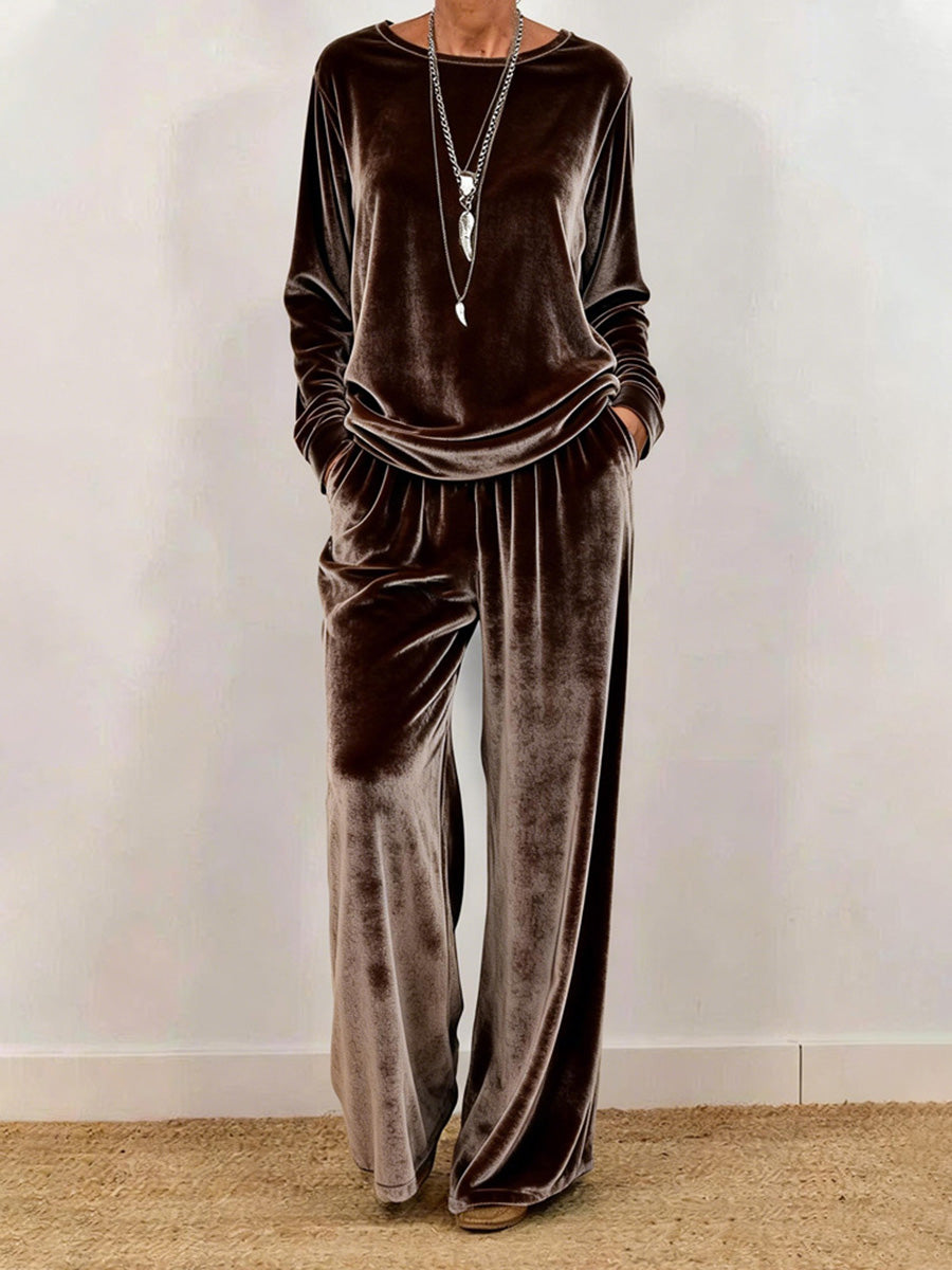 Casual Crew Neck Long Sleeve Velvet Set