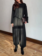 Casual Crew Neck Top & Wide-Leg Pants Set