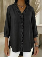 Casual Denim V-Neck Ruffle Top