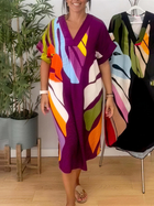 Casual Print V-Neck Midi Dress