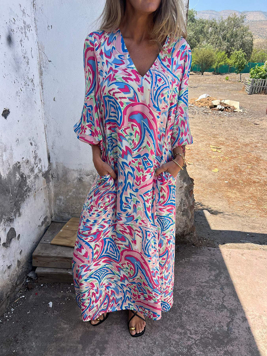 Casual Relaxed Fit V-Neck Print Dress