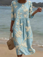 Casual Round Neck Mid Sleeve Print Dress