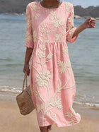 Casual Round Neck Mid Sleeve Print Dress