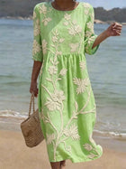 Casual Round Neck Mid Sleeve Print Dress