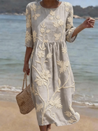 Casual Round Neck Mid Sleeve Print Dress