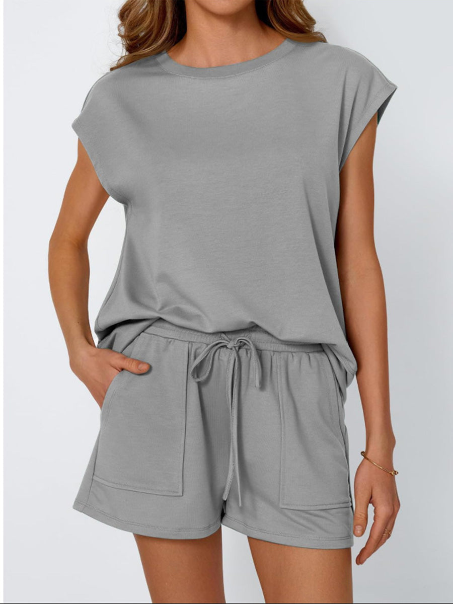 Casual Round Neck Tee & Shorts Set