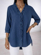 Casual V-Neck Ruffle Top
