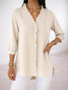 Casual V-Neck Ruffle Top