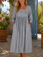 Casual V-Neck Striped Long Sleeve Dress