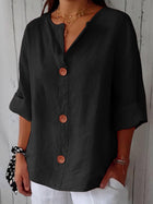 Chic Button Detail Cotton Linen Top