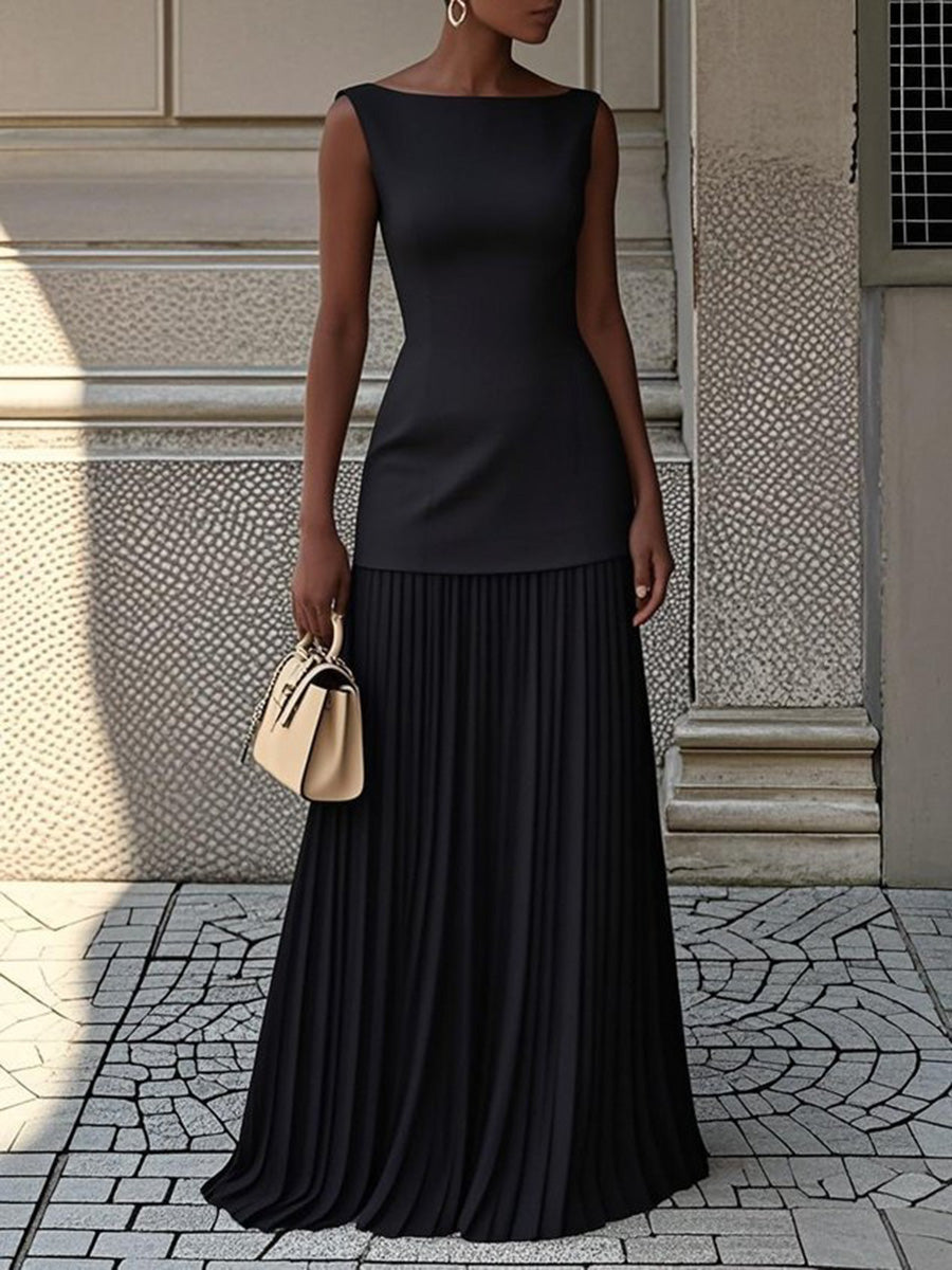 Chic Sleeveless Top & Pleated Dress Set