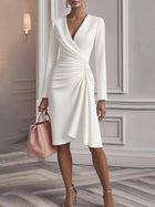 Chic V-Neck Waist-Defined Long-Sleeve Dress