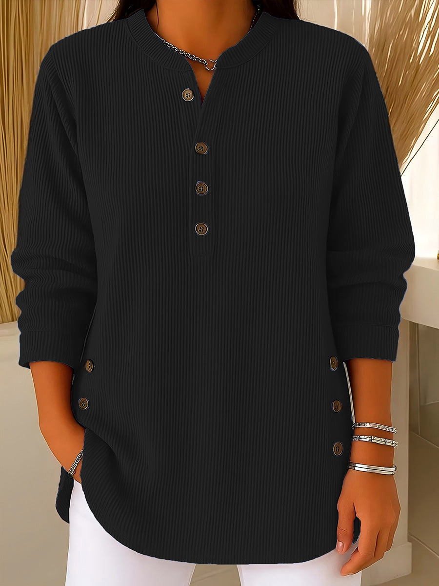 Corduroy V-Neck Button Top