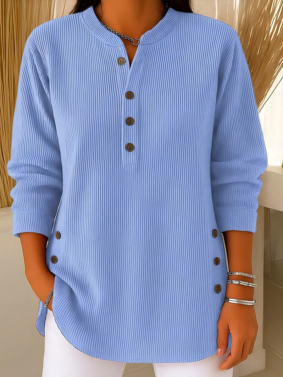 Corduroy V-Neck Button Top