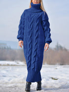 Cozy High-Neck Long-Sleeve Knit Dress