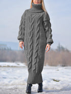 Cozy High-Neck Long-Sleeve Knit Dress