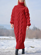 Cozy High-Neck Long-Sleeve Knit Dress