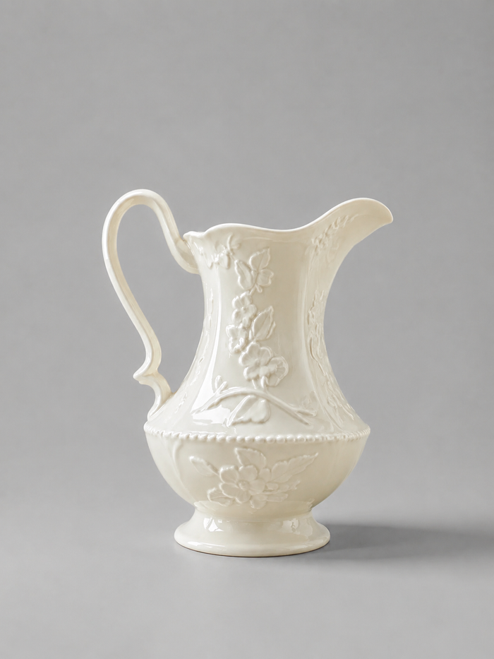 Cream White Embossed Ceramic Vase