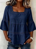 Delicate Lace Details Chic Cotton-Linen Top