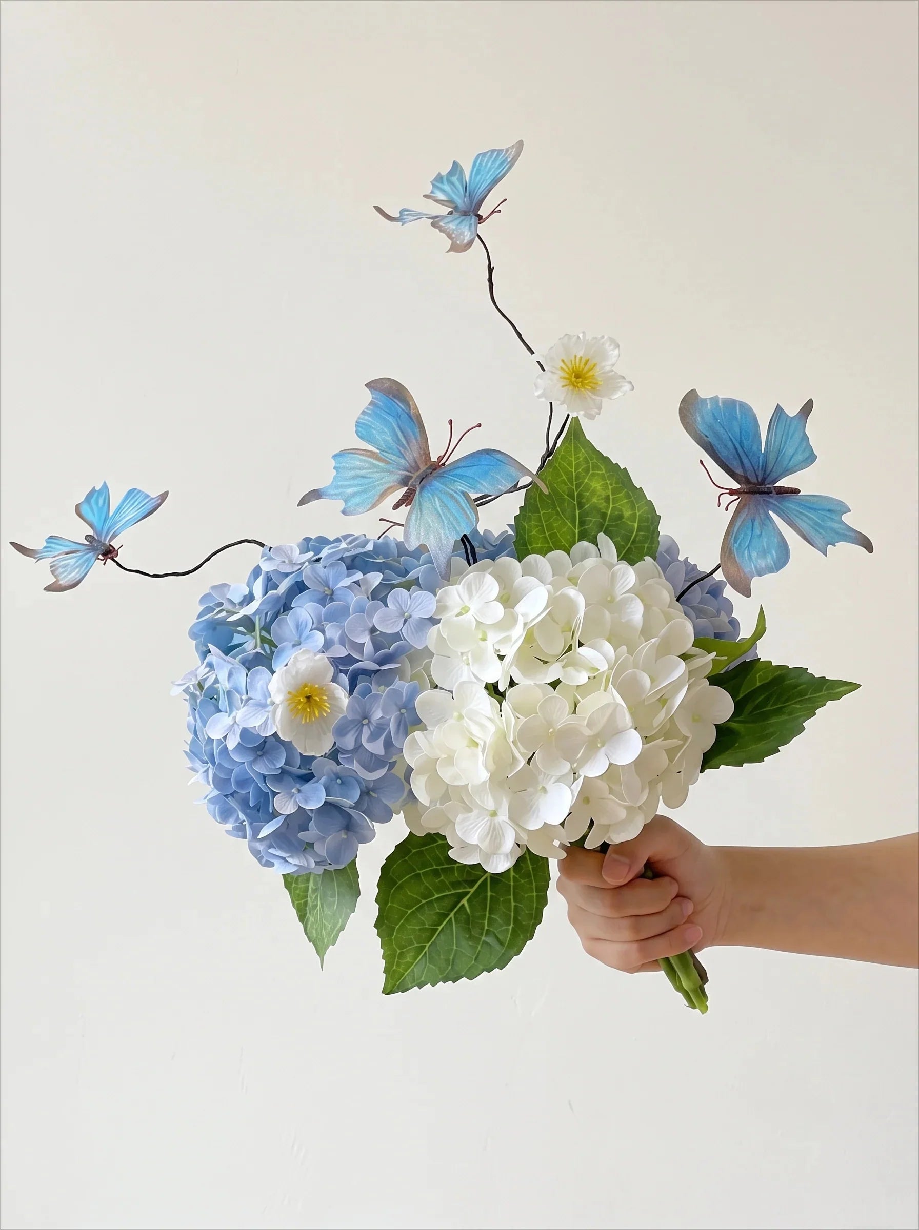 Dreamy Blue Butterfly Hydrangea Faux Floral Arrangement