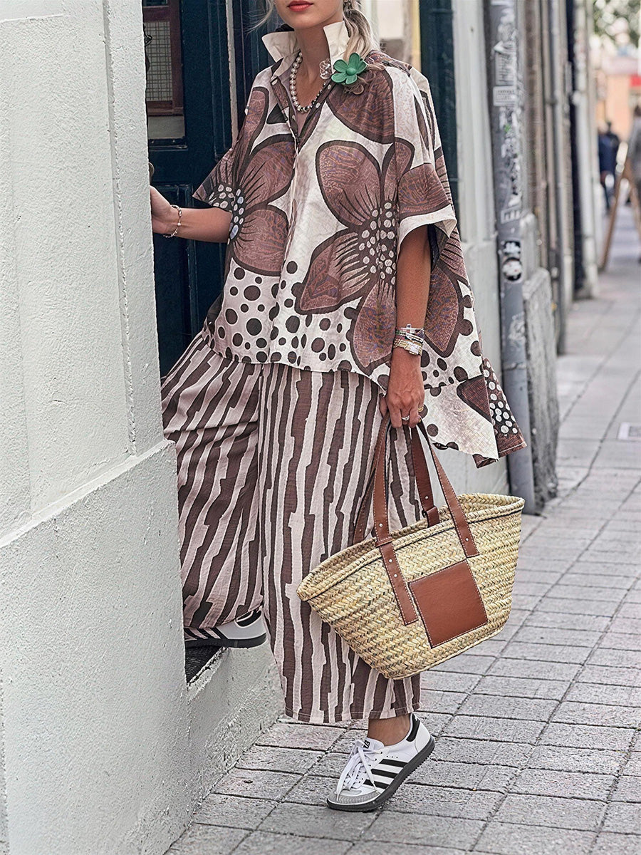 Effortless Chic Floral Top & Striped Pants Set
