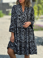 Elegant Printed Flared Sleeves Midi Dress