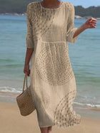 Elegant Round Neck Print Midi Dress