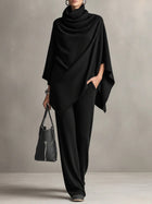 Elegant Cape-Style Top & Wide-Leg Pants Two-Piece Set