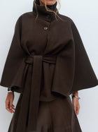 Elegant Cape-Style Waist-Tie Trench Coat