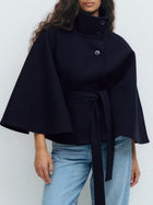 Elegant Cape-Style Waist-Tie Trench Coat