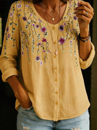 Elegant Floral Print Button-Up Blouse