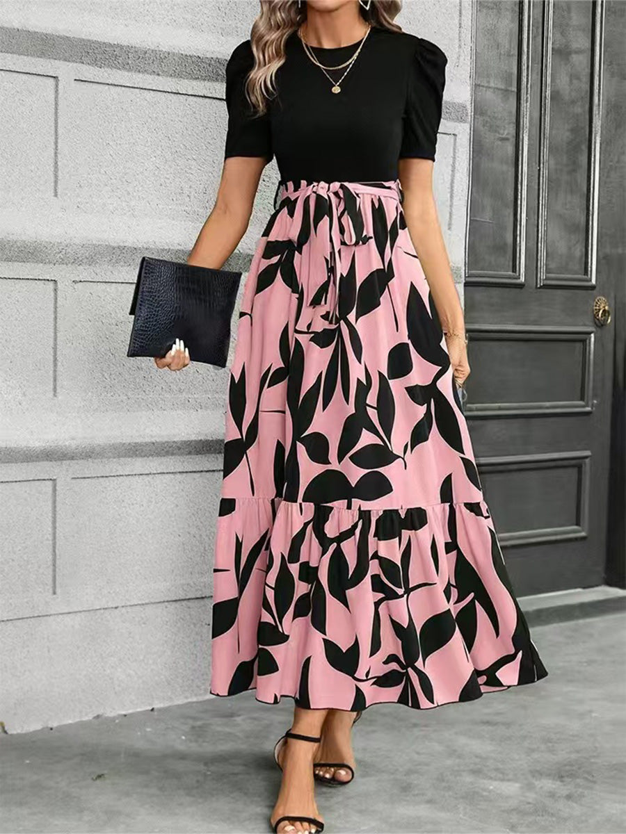 Elegant Floral Short Sleeve Maxi Dress