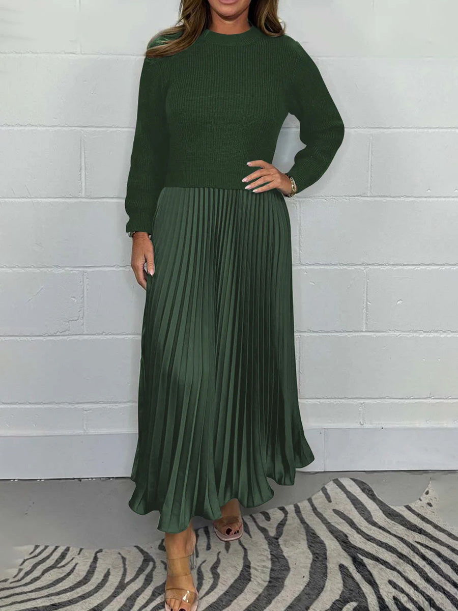 Elegant Knit Two-Piece Style Pleated Dress
