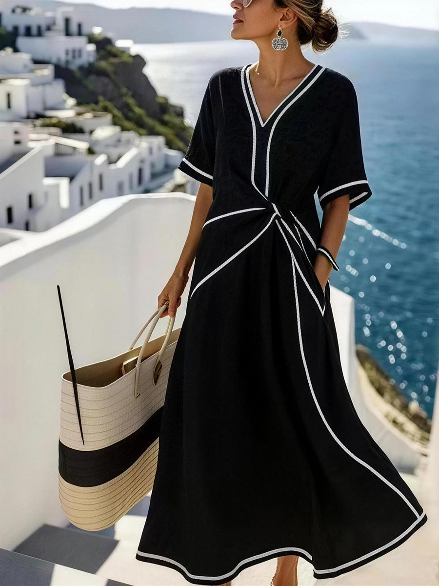 Elegant Short Sleeve Pleated Maxi Dress