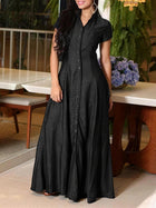 Elegant Short Sleeve Shirt Maxi Dress