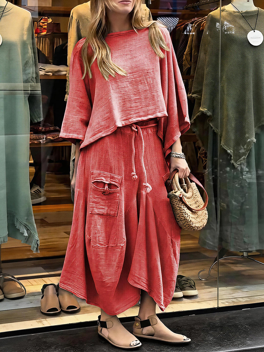 Elegant Solid Color Two-Piece Dress Set