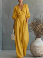 Elegant V-Neck Cinched Waist Jumpsuit
