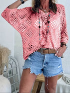 Elegant V-Neck Diamond Openwork Knit Top