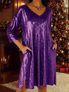 Elegant V-Neck Three-Quarter Sleeve Casual Dress