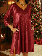 Elegant V-Neck Three-Quarter Sleeve Casual Dress