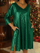 Elegant V-Neck Three-Quarter Sleeve Casual Dress