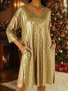 Elegant V-Neck Three-Quarter Sleeve Casual Dress